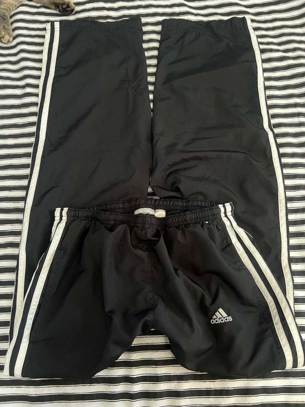 Adidas Black Track Pants with White Stripes